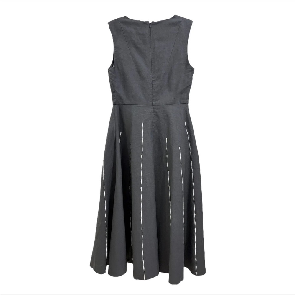 Bottega Veneta Grey Linen V Neck Sleeveless Embroidery Midi Pockets Dress IT42 - Picture 4 of 9